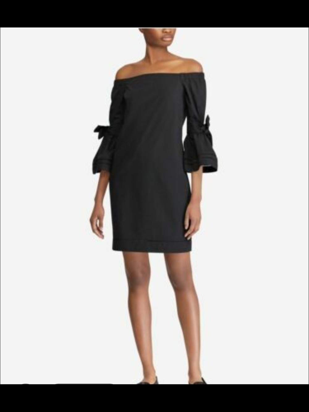 Ralph Lauren Black Off Shoulder Shift Dress with Bow Sleeve Detail